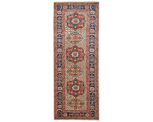 4x12 Beige Blue Aryana Afghan Hand Knotted Veg Dye Wool Runner Rug
